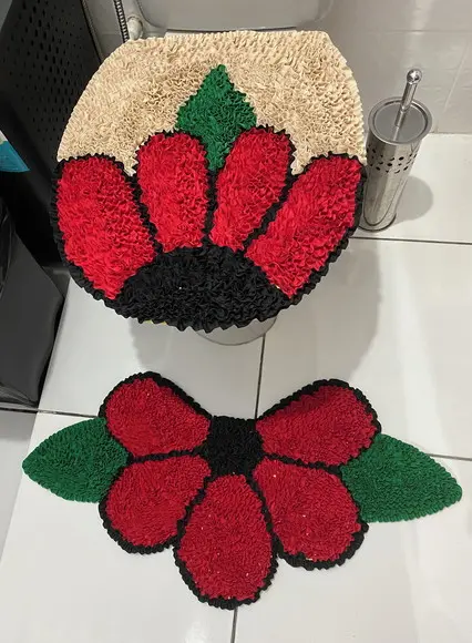 Tapetes Frufru Lavabo Flor Vermelha Antiderrapante
