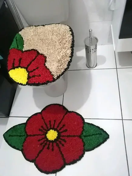 Tapetes Frufru Lavabo Flor Vermelha Antiderrapante