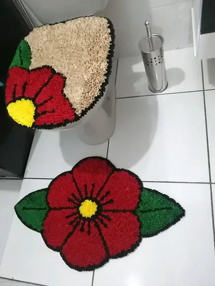 Tapetes Frufru Lavabo Flor Vermelha Antiderrapante