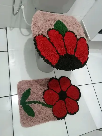 Tapetes Frufru Lavabo Flor Vermelha Antiderrapante
