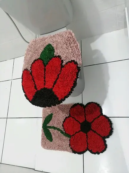 Tapetes Frufru Lavabo Flor Vermelha Antiderrapante