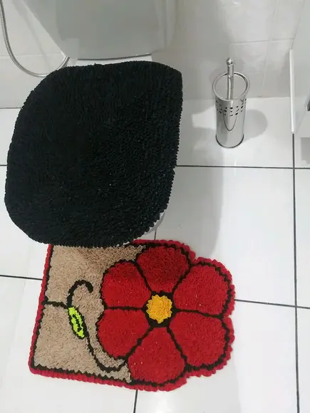 Tapetes Frufru Lavabo Flor Vermelha Antiderrapante