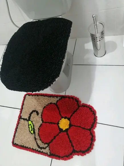 Tapetes Frufru Lavabo Flor Vermelha Antiderrapante