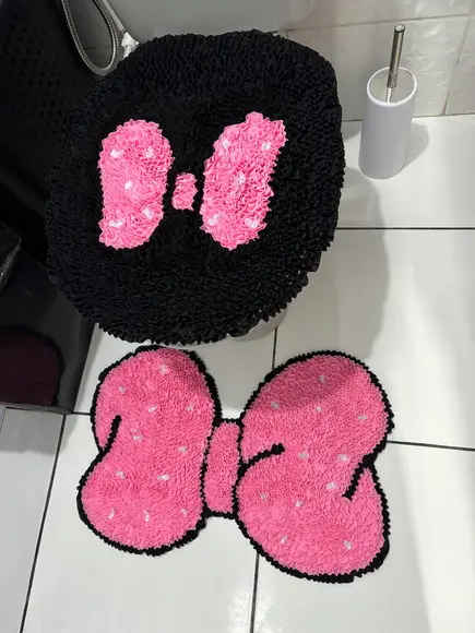 Tapetes Frufru Lavabo Laço Rosa Claro Antiderrapante