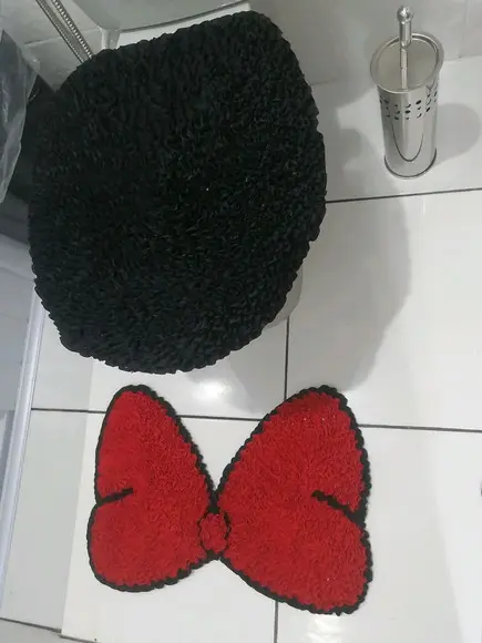 Tapetes Frufru Lavabo Laço Vermelho Antiderrapante