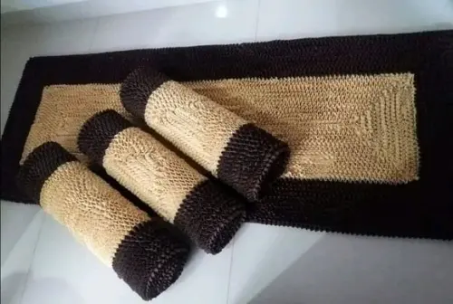 Tapetes Frufru Marrom e Bege 4 Peças Antiderrapante
