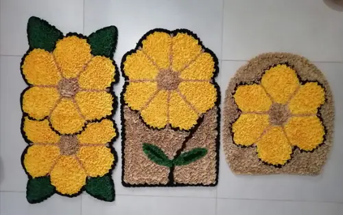 Tapetes Frufru para Banheiro Flor Amarela Antiderrapante