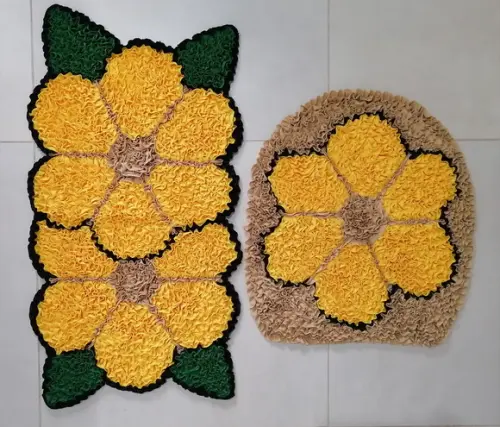 Tapetes Frufru para Lavabo Flor Amarela Antiderrapante