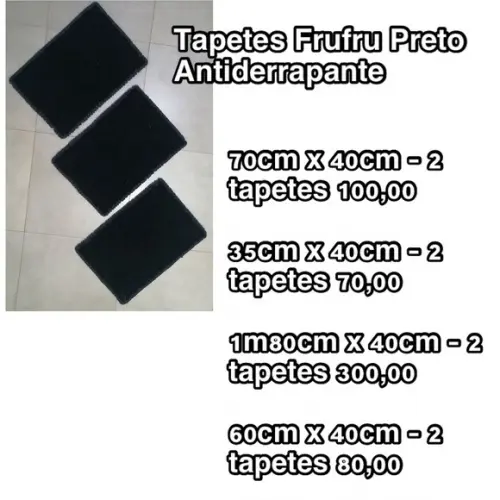 Tapetes Frufru Pretos Antiderrapante
