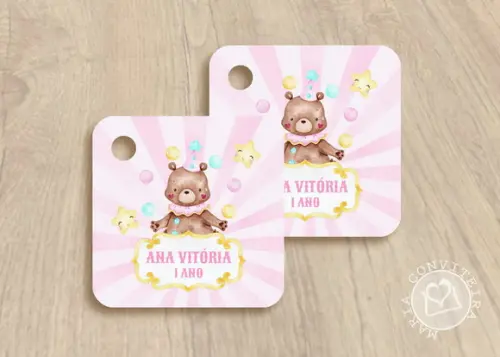 30 Tags Lembrancinha Circo Rosa
