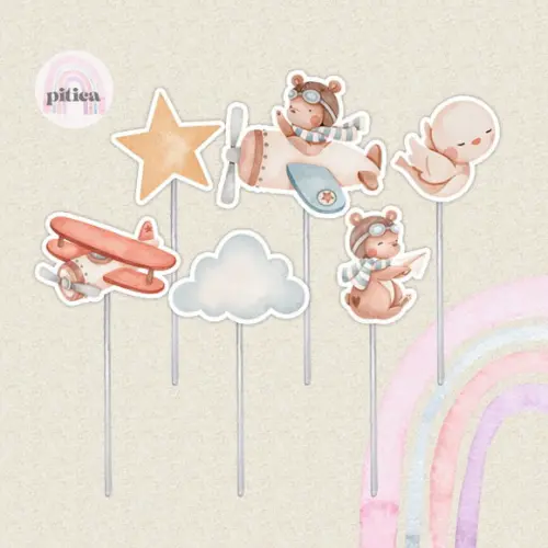 Topper para Doce Urso Aviador - 30 Unidades