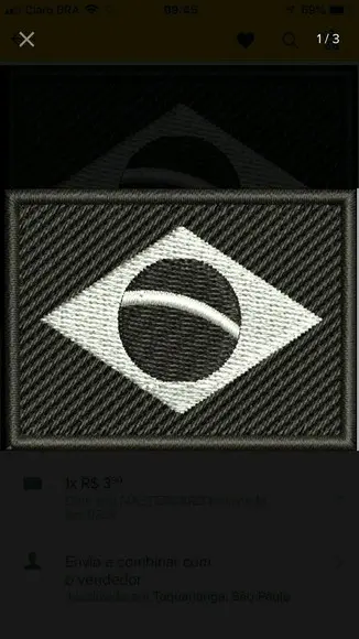 Patch Bordado Bandeira Brasil Negativa