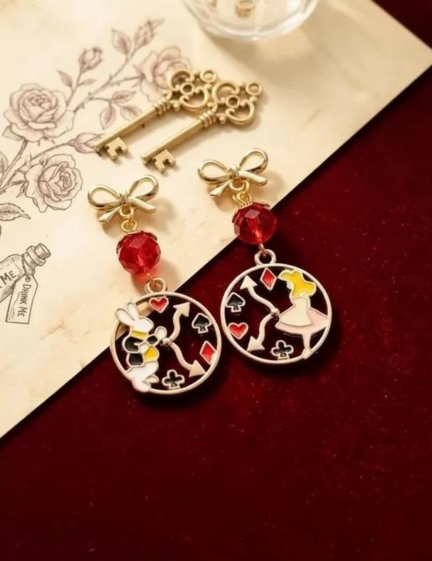 Brincos Alice no Pais das Maravilhas, Modelo 28, Cristal Vermelho