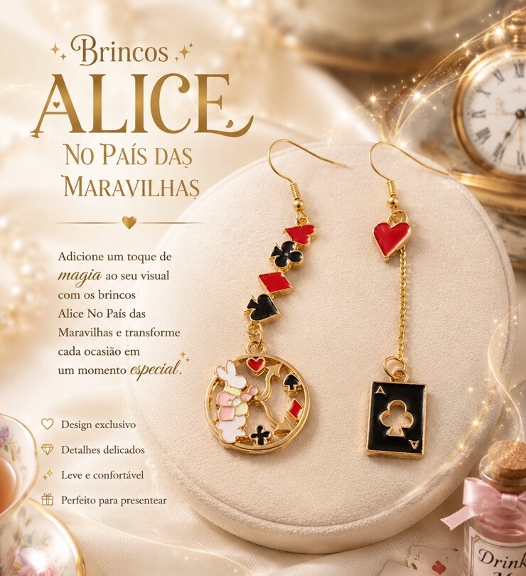 Brincos Alice no Pais das Maravilhas, Model 02 - Coelho Rosa
