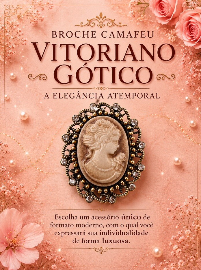 Broche Camafeu Vitoriano Vintage Gótico, Modelo 10 Sépia