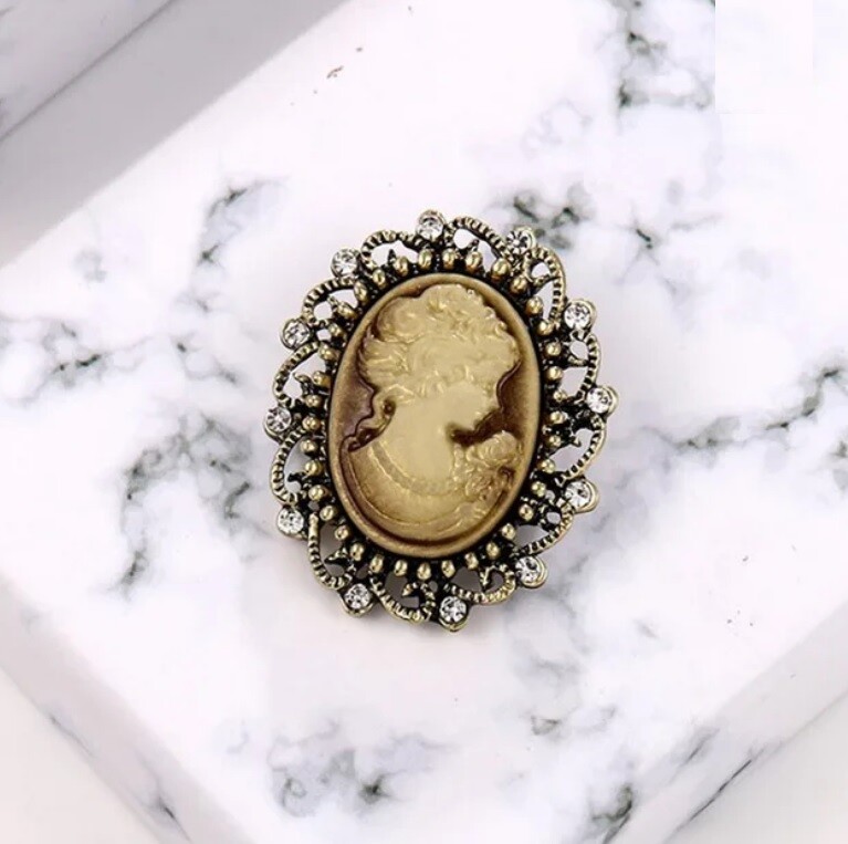 Broche Camafeu Vitoriano Vintage Gótico, Modelo 10 Sépia