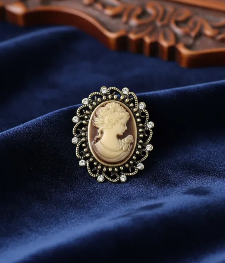 Broche Camafeu Vitoriano Vintage Gótico, Modelo 10 Sépia