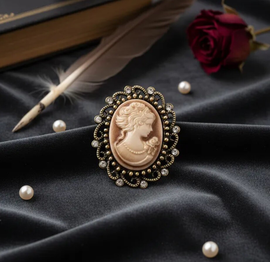 Broche Camafeu Vitoriano Vintage Gótico, Modelo 10 Sépia