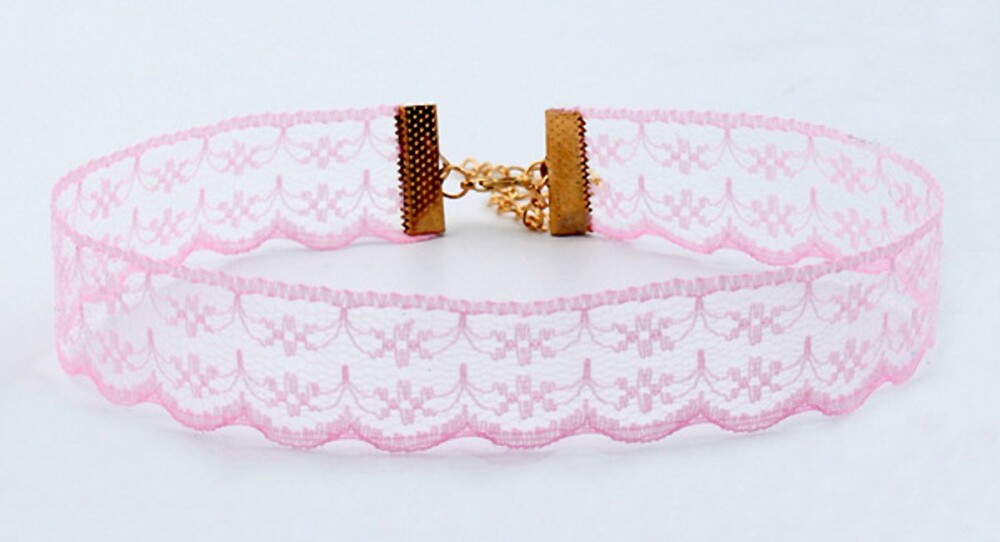 Cordão Gargantilha Chocker Renda na cor Rosa