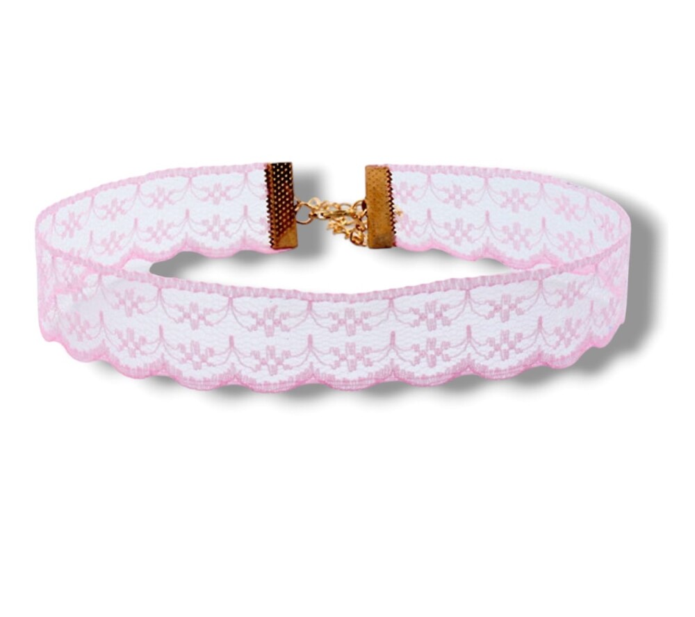 Cordão Gargantilha Chocker Renda na cor Rosa