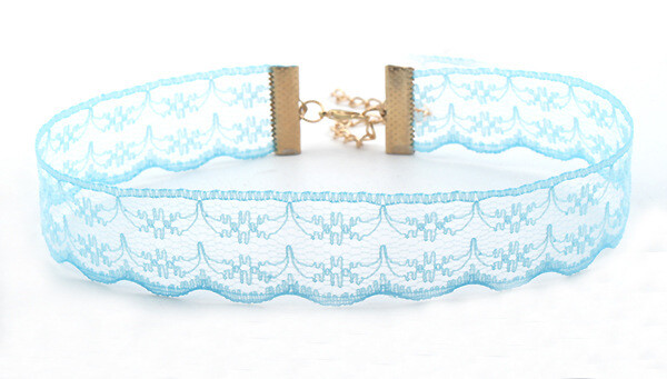 Cordão Gargantilha Chocker Renda na cor Azul Claro