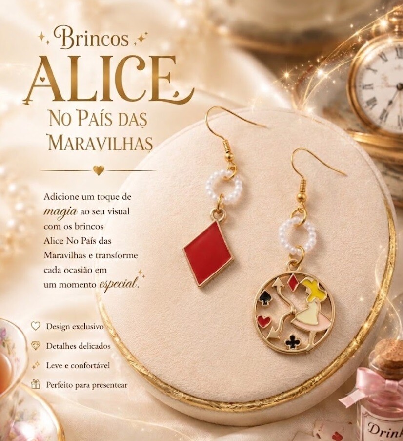 Brincos Alice no Pais das Maravilhas - Modelo 07
