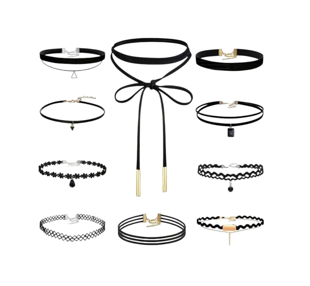 Kit 10 Choker Cordão Gargantilha Colar Bijoux Preto modelo 01