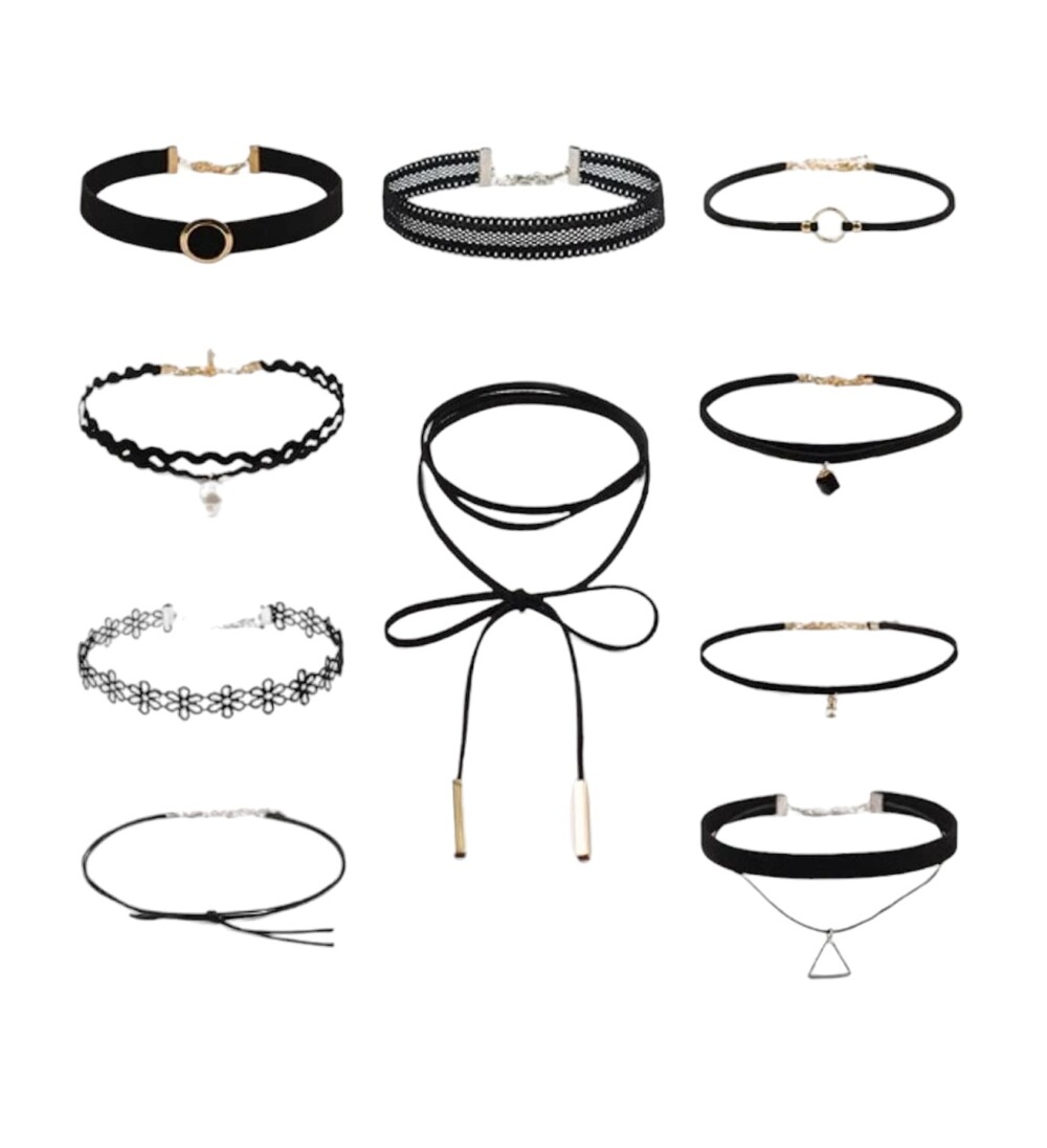 Kit 10 Choker Cordão Gargantilha Colar Bijoux Preto modelo 02