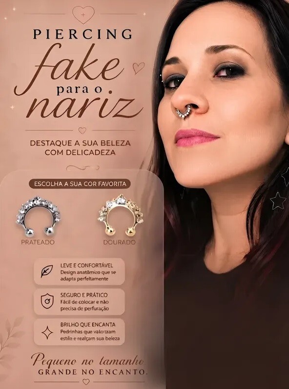 01 Piercing Fake Nariz Septo Nasal Falso Strass 1,40 Cm