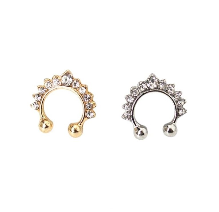 01 Piercing Fake Nariz Septo Nasal Falso Strass 1,40 Cm