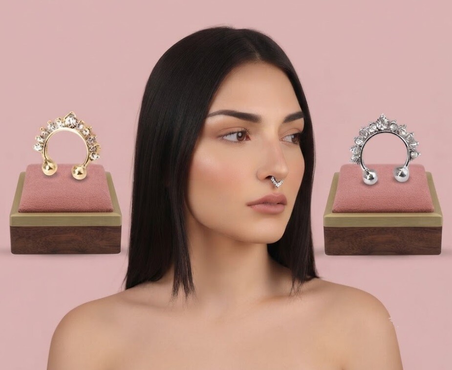 01 Piercing Fake Nariz Septo Nasal Falso Strass 1,40 Cm
