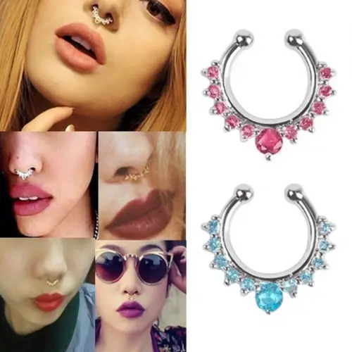 01 Piercing Fake Nariz Septo Nasal Falso Strass 1,60 Cm