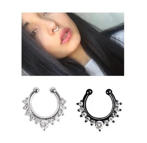 01 Piercing Fake Nariz Septo Nasal Falso Strass 1,60 Cm
