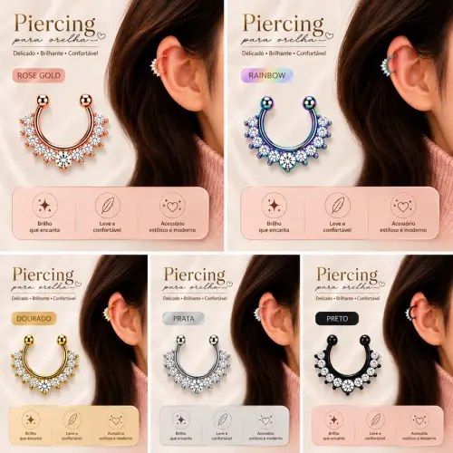 01 Piercing Auricular 1,60 Cm Fake Com Strass Orelha Falso