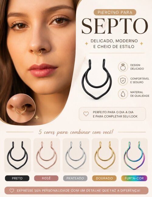 01 Piercing Fake Nariz Septo Nasal Falso, Modelo 01