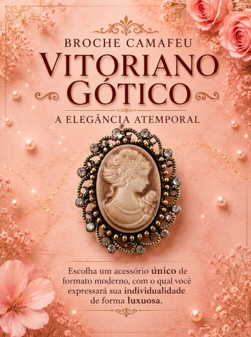 Broche Camafeu Vitoriano Vintage Gótico, Modelo 10 Sépia