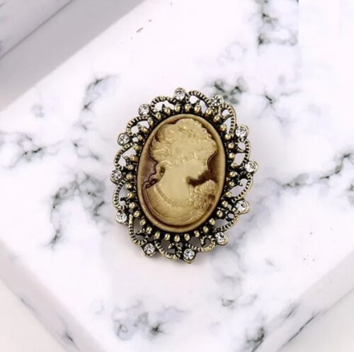 Broche Camafeu Vitoriano Vintage Gótico, Modelo 10 Sépia