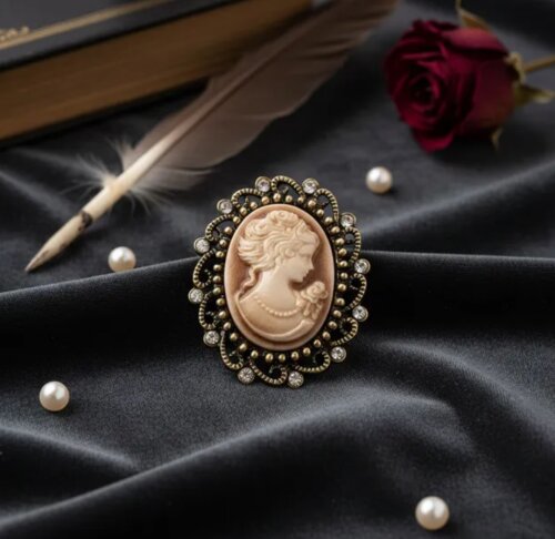 Broche Camafeu Vitoriano Vintage Gótico, Modelo 10 Sépia