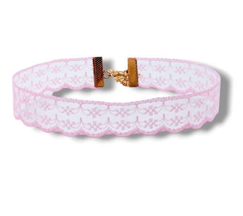 Cordão Gargantilha Chocker Renda na cor Rosa