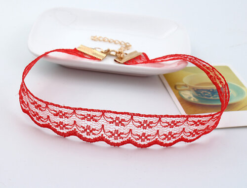 Cordão Gargantilha Chocker Renda na cor Vermelho