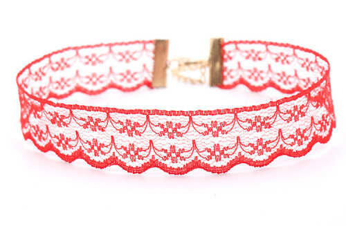 Cordão Gargantilha Chocker Renda na cor Vermelho