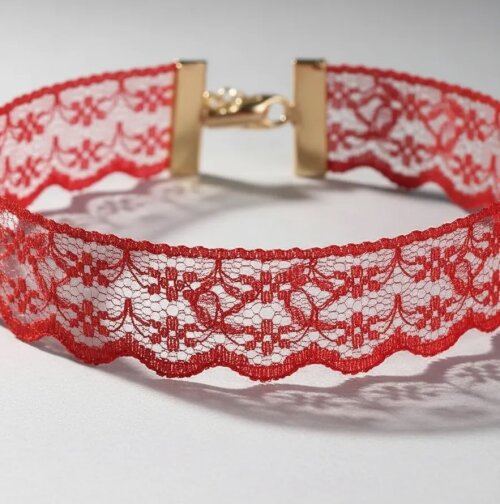 Cordão Gargantilha Chocker Renda na cor Vermelho