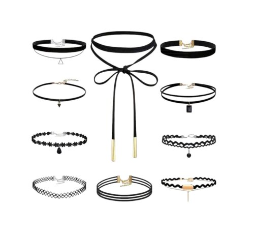 Kit 10 Choker Cordão Gargantilha Colar Bijoux Preto modelo 01