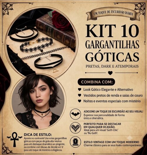 Kit 10 Choker Cordão Gargantilha Colar Bijoux Preto modelo 02
