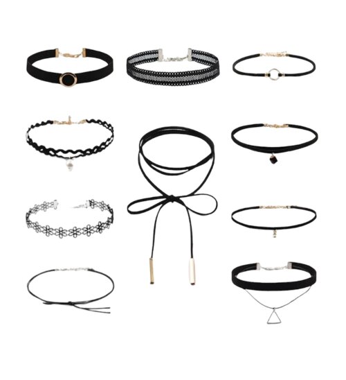 Kit 10 Choker Cordão Gargantilha Colar Bijoux Preto modelo 02