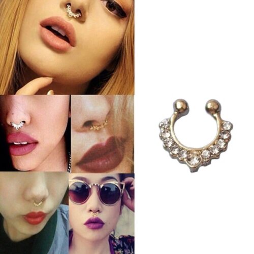 01 Piercing Fake Nariz Septo Nasal Falso Strass 1,40 Cm