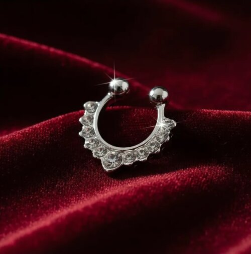 01 Piercing Fake Nariz Septo Nasal Falso Strass 1,40 Cm