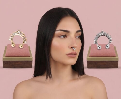01 Piercing Fake Nariz Septo Nasal Falso Strass 1,40 Cm