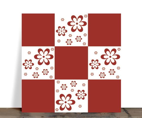 Azulejo Decorativo Floral Clássico Vermelho e Branco 15x15
