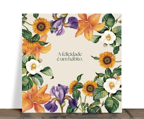 Azulejo Decorativo Floral Frase Felicidade 15x15
